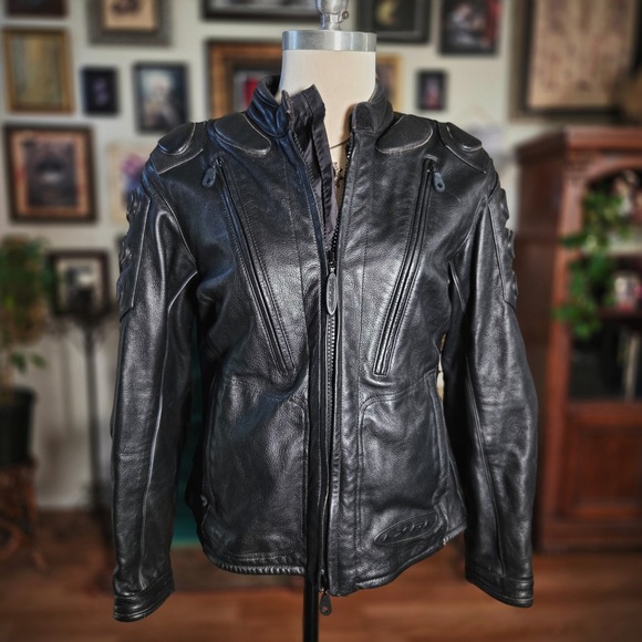 Vintage Y2K Harley Davidson Womens Leather Motorcycle Jacket Armor Biker Black - Picture 2 of 8